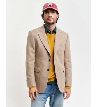 Gant Giacca da abito slim fit con motivo a spina di pesce beige