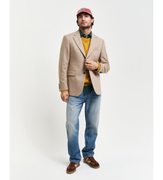 Gant Slim Fit colbert met visgraatmotief beige