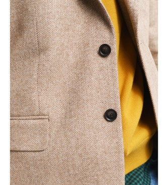 Gant Slim Fit colbert met visgraatmotief beige