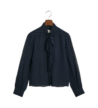 Gant Blouse met vetersluiting en marine stippen