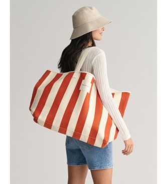 Gant Stribet strandtaske i lrred hvid, rd