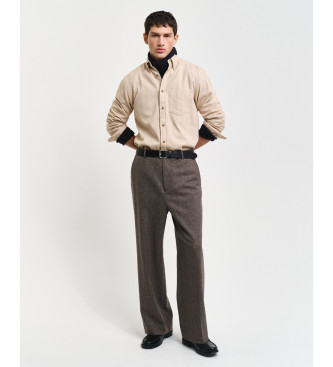 Gant Regular Fit flanellskjorta med fiskbensmnster beige