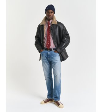 Gant Burgunderfarbenes gestreiftes Popeline-Hemd Regular Fit