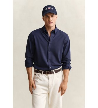 Gant Majica Regular Fit iz elastične pique pletenine mornarsko modre barve