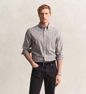 Gant Chemise en popeline chinée à rayures marron