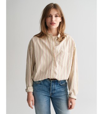 Gant Camisa extragrande de popelina a rayas beige