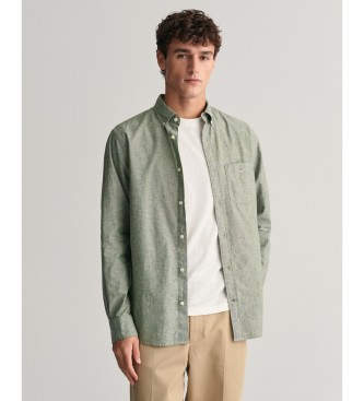 Gant Regular Fit overhemd van groen katoen en linnen