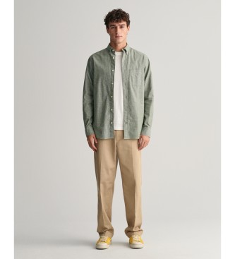 Gant Regular Fit overhemd van groen katoen en linnen