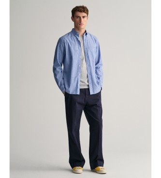 Gant Regular Fit overhemd van blauw katoen en linnen