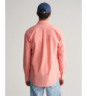 Gant Camisa de algodo e linho rosa de ajuste regular