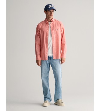 Gant Camisa de algodo e linho rosa de ajuste regular