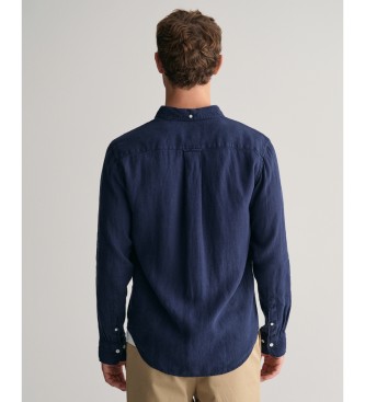 Gant Camisa de linho de ajuste regular tingida em linho tingido  mo em azul-marinho