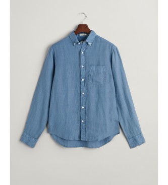 Gant Regular Fit blauw geverfd linnen overhemd