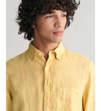 Gant Regular Fit linnen overhemd geverfd in geel kledingstuk geverfd linnen