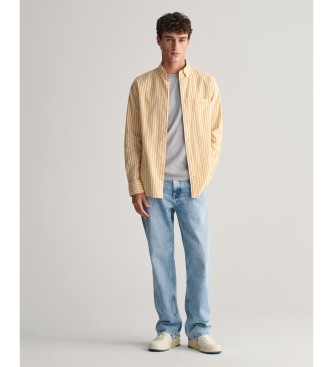 Gant Regular Fit linen and cotton striped yellow shirt