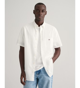 Gant Chemise  manches courtes Regular Fit en coton et lin blanc