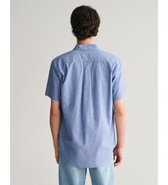 Gant Chemise  manches courtes Regular Fit en coton et lin bleu