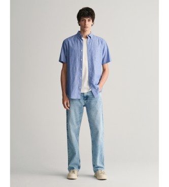 Gant Chemise  manches courtes Regular Fit en coton et lin bleu