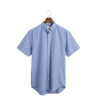 Gant Chemise  manches courtes Regular Fit en coton et lin bleu