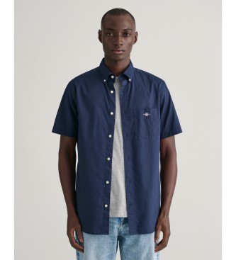 Gant Regular Fit Overhemd met korte mouwen in marineblauw popeline