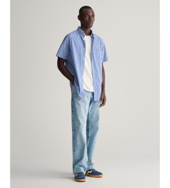 Gant Kortærmet Regular Fit-skjorte i blå gingham-poplin