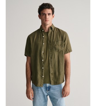 Gant Camisa Regular Fit de manga corta y lino teido en prenda verde
