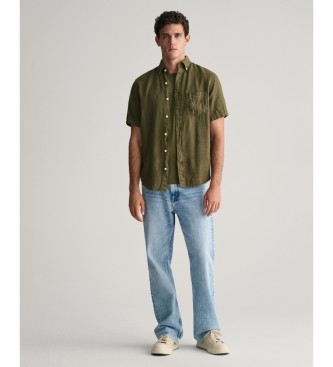 Gant Camisa Regular Fit de manga corta y lino teido en prenda verde
