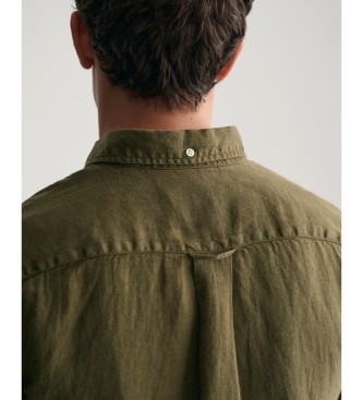 Gant Camisa Regular Fit de manga corta y lino teido en prenda verde