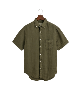 Gant Camisa Regular Fit de manga corta y lino teido en prenda verde
