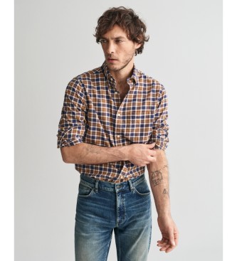 Gant Camisa de sarja leve de ajuste regular xadrez de ajuste regular castanha