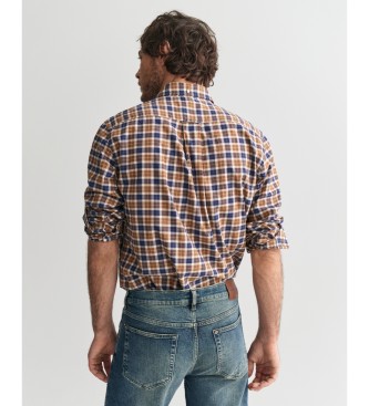 Gant Regular Fit Lichtgewicht Twill Geruit Overhemd Bruin