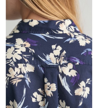 Gant Camisa de ajuste regular em chiffon de algodo com estampado floral azul-marinho