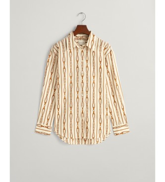 Gant Camisa de corte descontrado em gaze de algodo com riscas de corda em linho branco