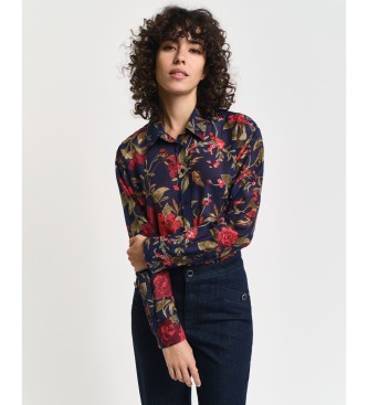 Gant Relaxed Fit Shirt in silk and cotton with navy rose print