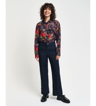 Gant Relaxed Fit Shirt in silk and cotton with navy rose print