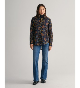 Gant Relaxed Fit Shirt in silk and cotton with navy Rope print