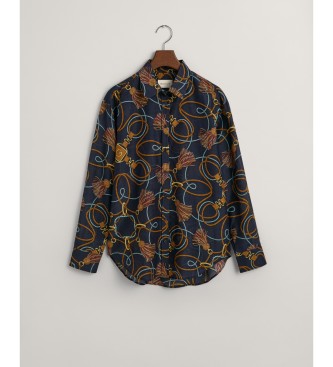 Gant Relaxed Fit Shirt in silk and cotton with navy Rope print
