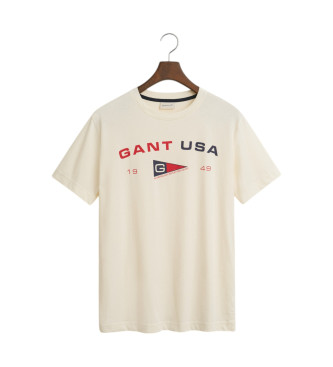 Gant Grafisches beigefarbenes Kurzarm-T-Shirt