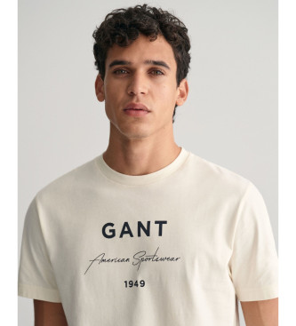Gant Koszulka z grafiką Script w kolorze beżowym