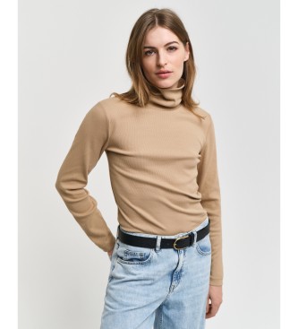 Gant Ribbed T-shirt with gooseneck and beige long sleeves