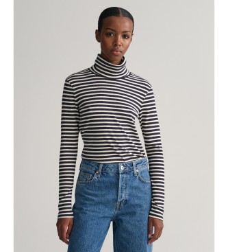 Gant Ribbed Striped T-Shirt with Swan Neck and long navy sleeves