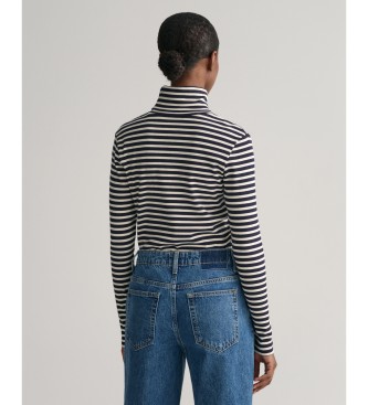 Gant Ribbed Striped T-Shirt with Swan Neck and long navy sleeves