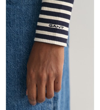 Gant Ribbed Striped T-Shirt with Swan Neck and long navy sleeves