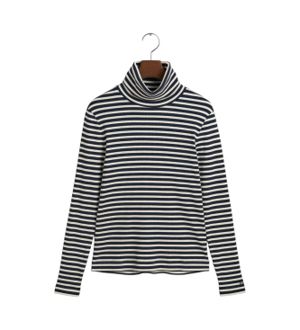 Gant Ribbed Striped T-Shirt with Swan Neck and long navy sleeves