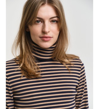 Gant Ribbed Striped T-shirt with Swan Neck and long sleeves brown