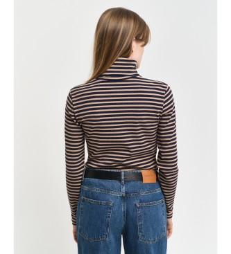 Gant Ribbed Striped T-shirt with Swan Neck and long sleeves brown