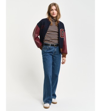 Gant Ribbed Striped T-shirt with Swan Neck and long sleeves brown