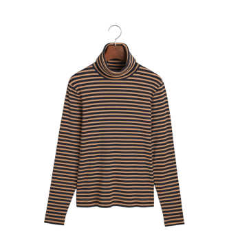 Gant Ribbed Striped T-shirt with Swan Neck and long sleeves brown