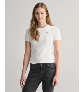 Gant Shield Teen biały prążkowany T-shirt