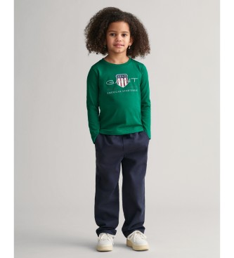 Gant T-shirt a maniche lunghe verde Scudo d'archivio